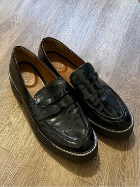 Franco Sarto Balin Patent Leather Black Lug Sole Loafers Size 9.5W